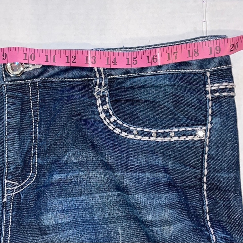 LA IDOL JEANS 15 ROSE Flair LEG JEANS RHINESTONES 5-POCKET ZIPFLY - Picture 5 of 16